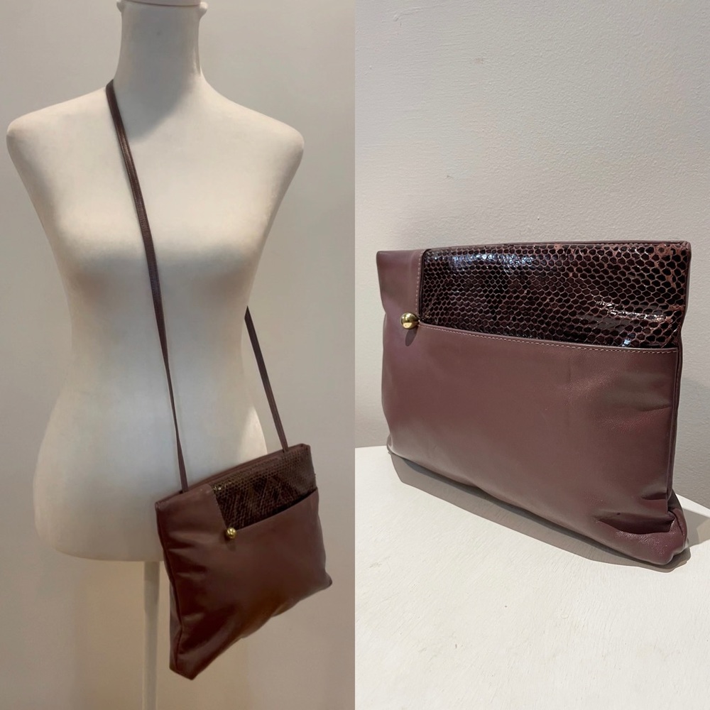 Vintage 80s Shirl Miller LTD Maeve Leather and Snakeskin Crossbody/Clutch